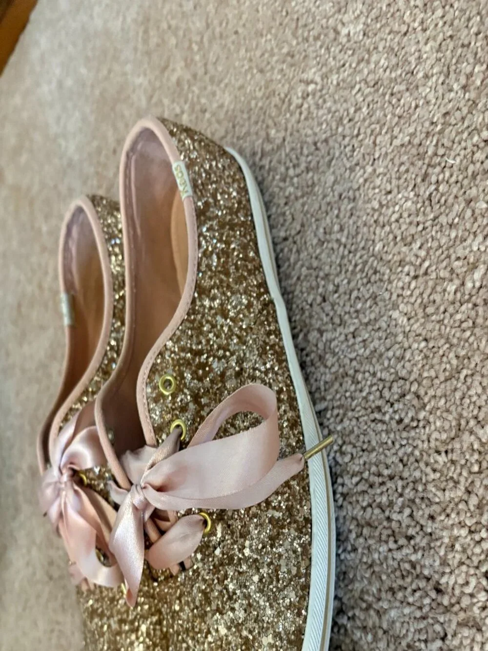 Keds x Kate Spade Rose Gold Glitter Sneakers Ribbon Lace Size 7.5